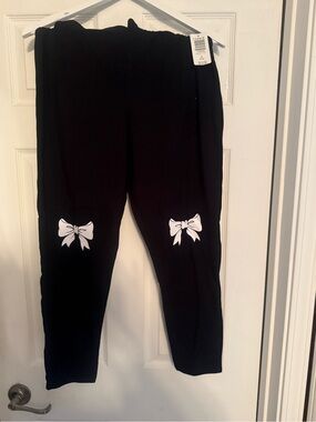 Womens Black Bow-Accent Leggings